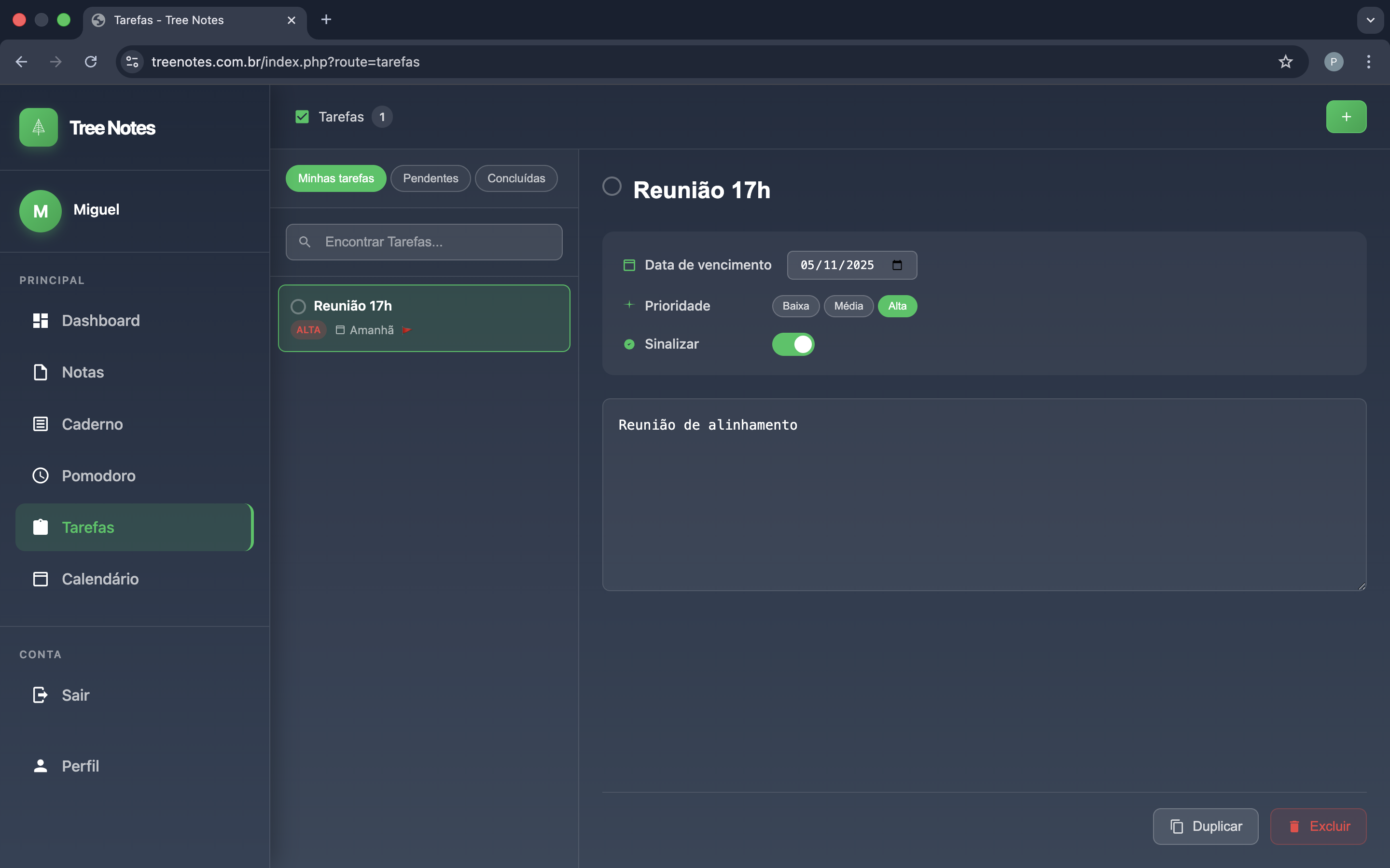 Interface de Tarefas Tree Notes